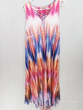 NWOT - One World Multi-Color Tank-Style Long Asymmetric Hem Dress, XL